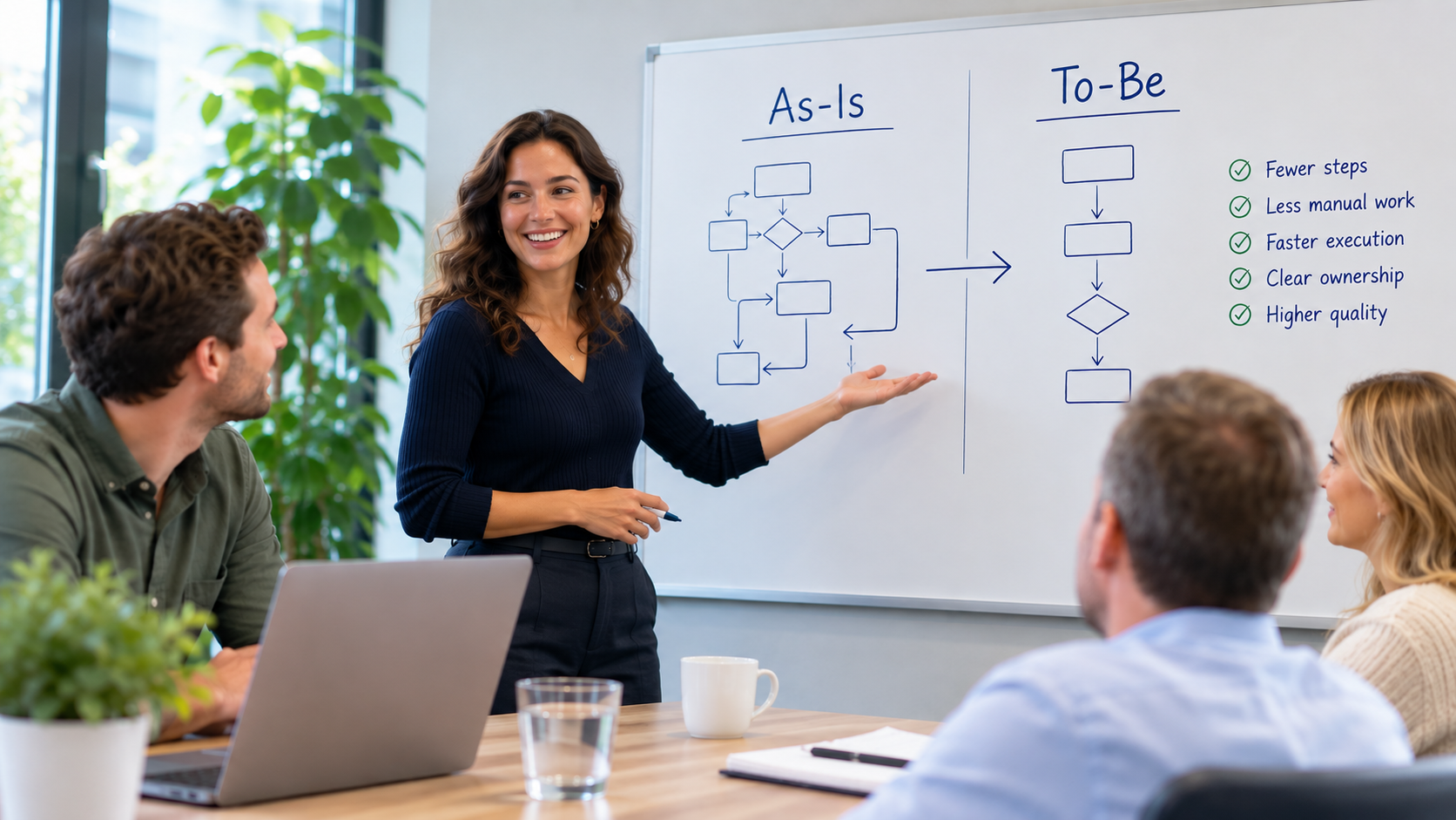 An As-Is process diagram beside its To-Be redesign